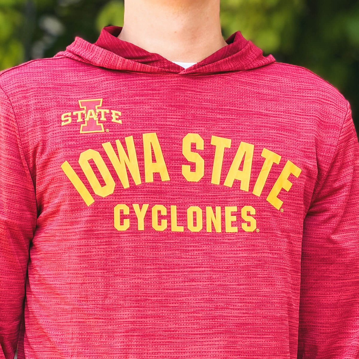Colosseum I-State Cardinal Consistency Long Sleeve Hooded T-Shirt design close up